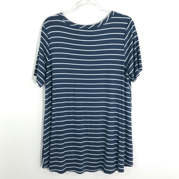 Sinuous Striped Shirt L Blue White Short Sleeve Top Blouse - Picture 2 of 5